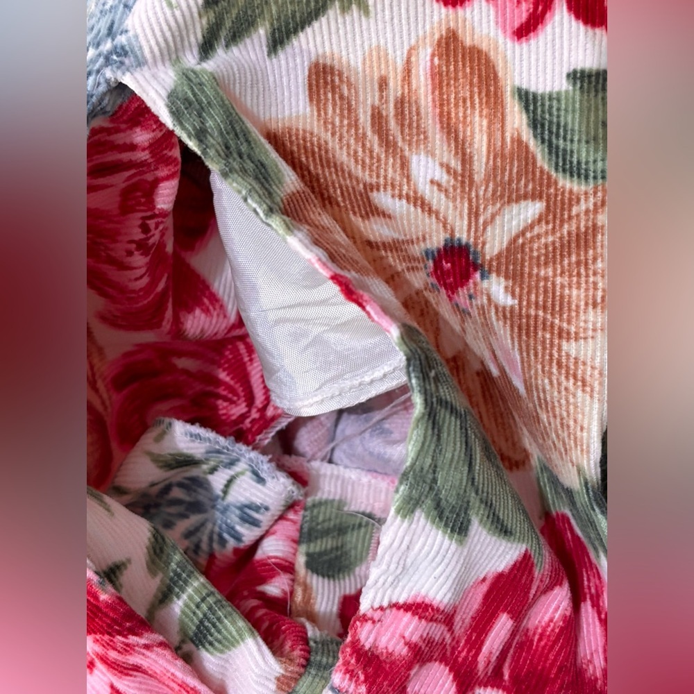 Vintage 1980s Russ Corduroy Light Pink Floral A-Line Maxi Skirt - Small / Medium - Picture 9 of 11